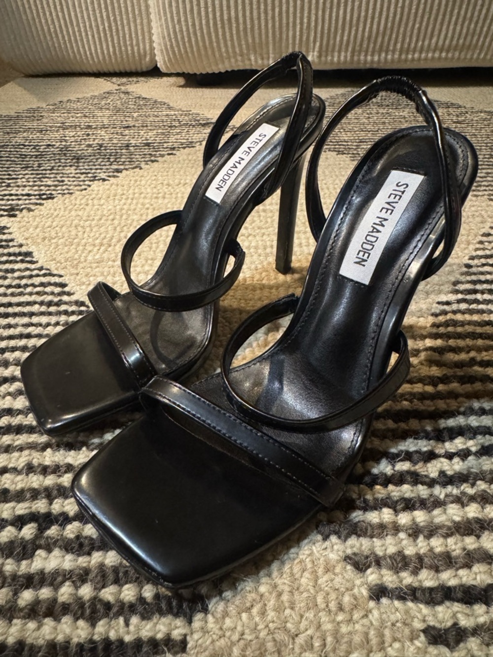 Steve Madden Black Square Toe Strappy Stiletto Heels Size 6 NWOT